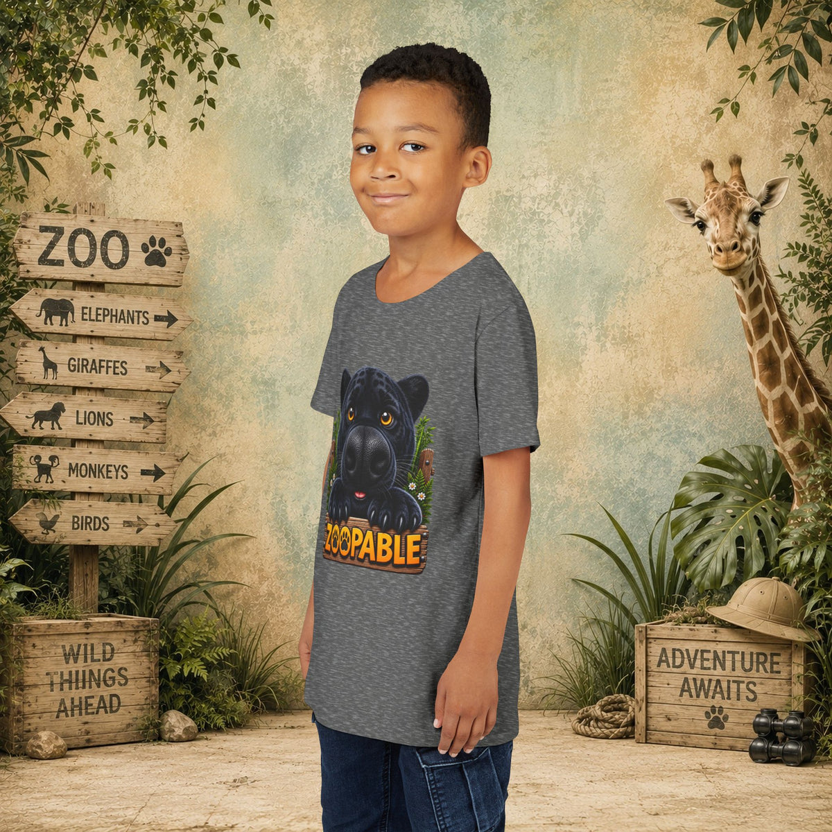 Youth Tee — Cute Black Panther "Zoopable" Kids Graphic T-Shirt