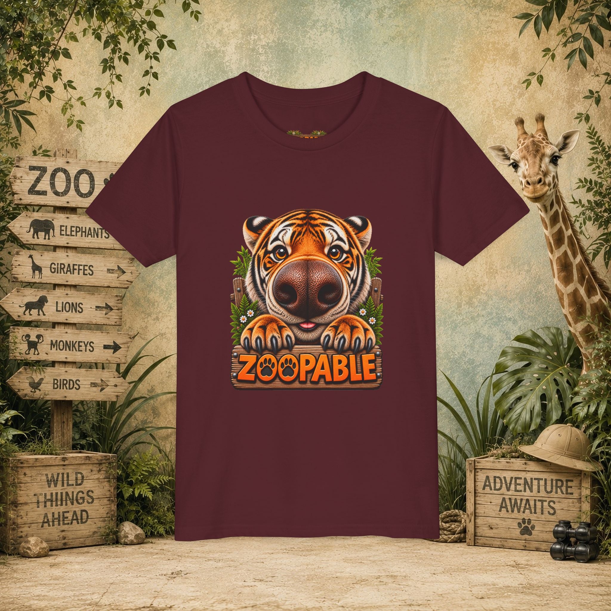 Youth Tiger Tee — "Zoopable" Cute Cartoon Wildlife Kids Shirt