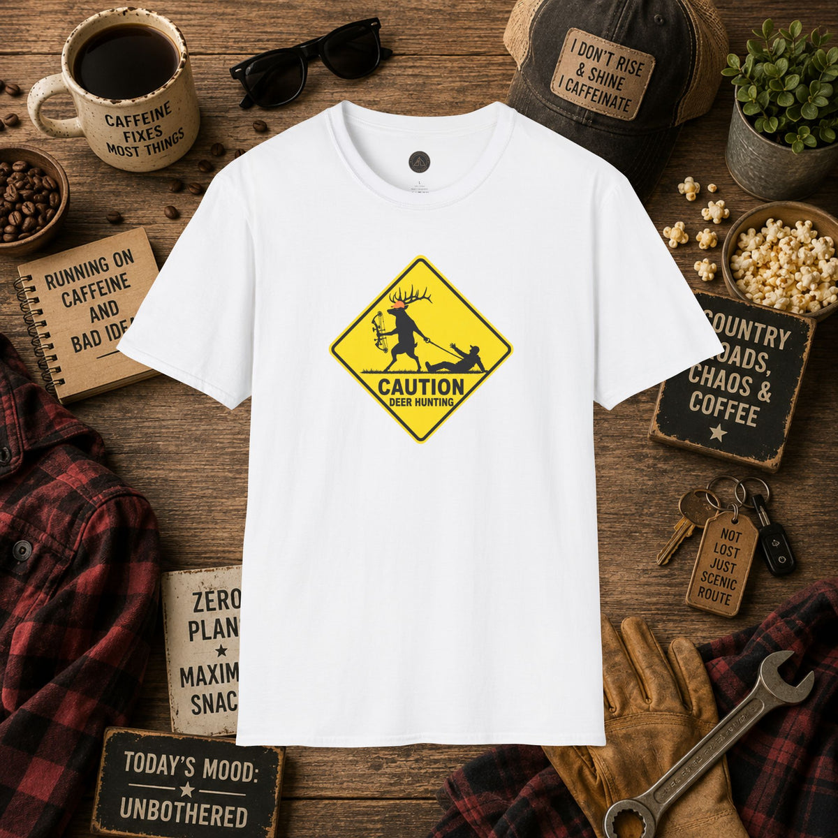 Caution Deer Hunting - Hunter Road Sign Tee