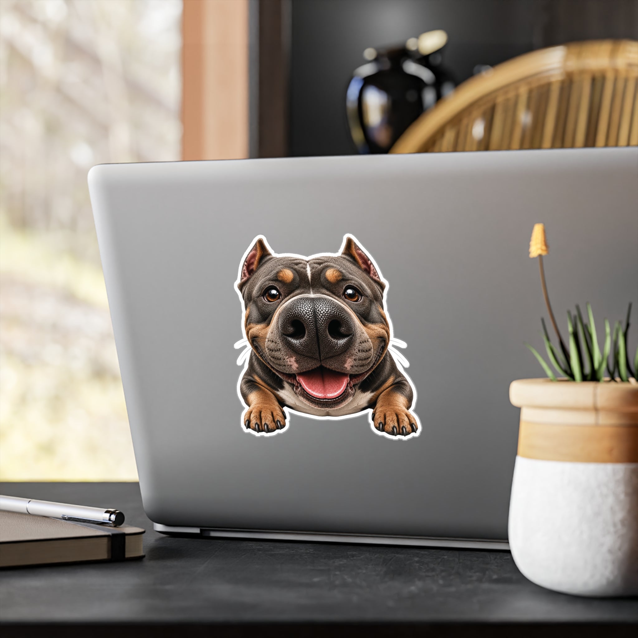 Smiling Pitbull Kiss-Cut Vinyl Sticker — Cute Dog Decal for Laptops, Water Bottles & Car Windows