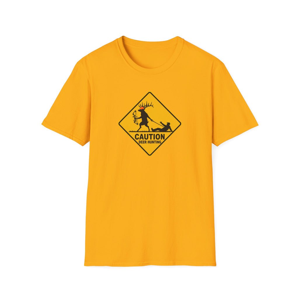 Caution Deer Hunting T-Shirt — Funny Hunter Road Sign Tee