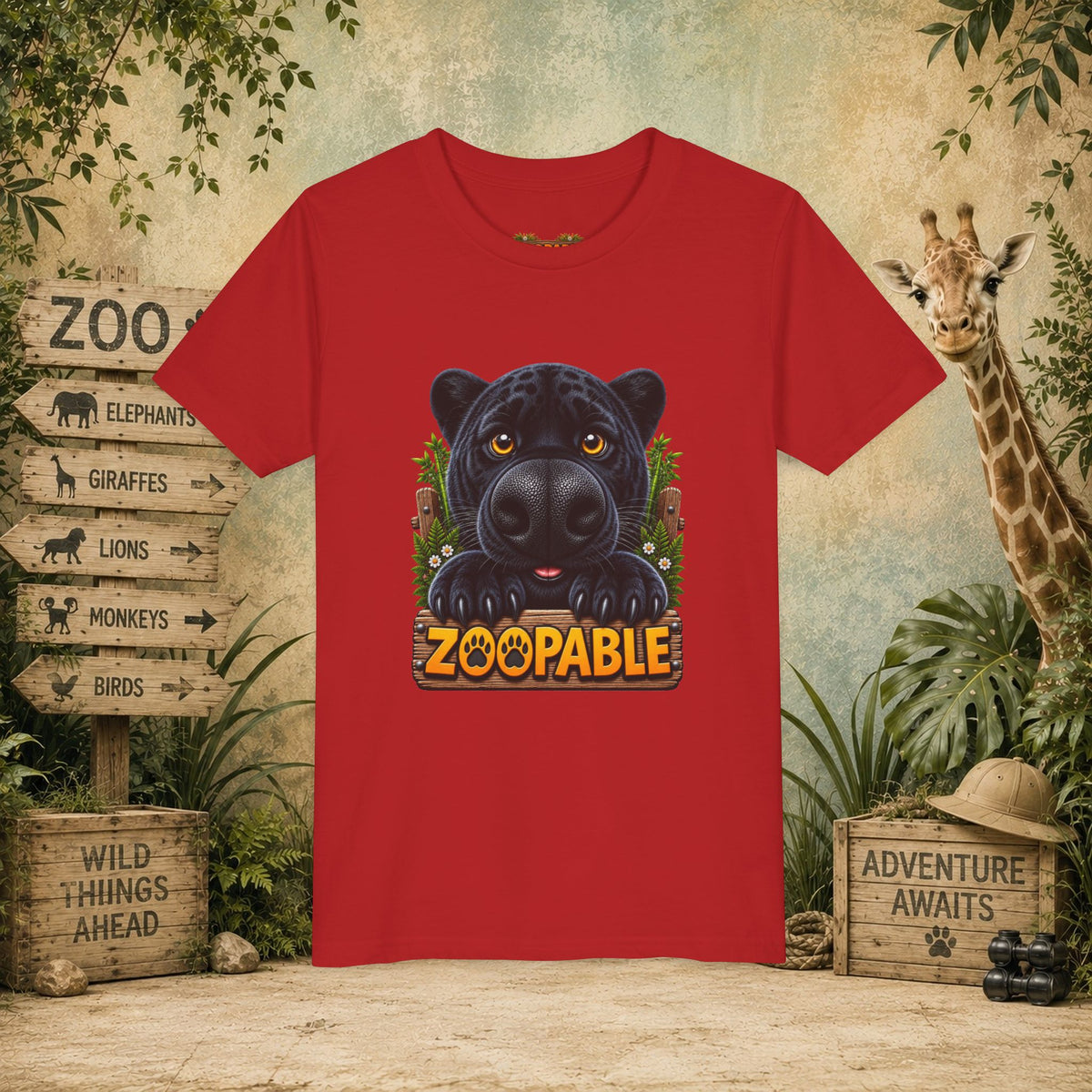 Youth Tee — Cute Black Panther "Zoopable" Kids Graphic T-Shirt