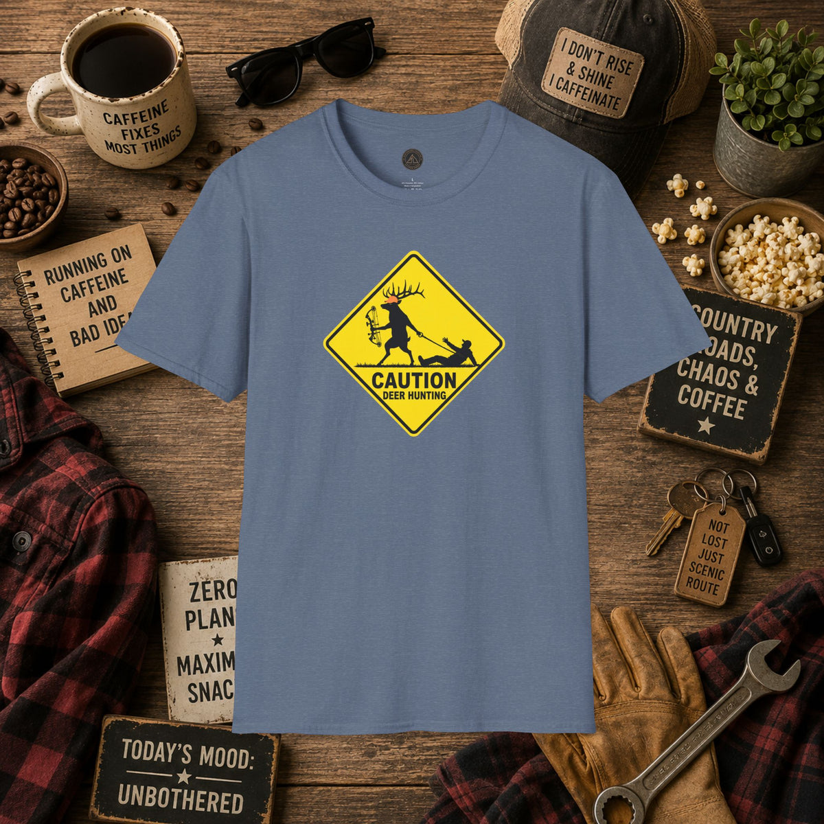 Caution Deer Hunting - Hunter Road Sign Tee
