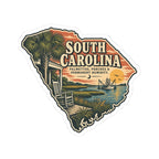 South Carolina State Map Kiss-Cut Sticker — Vintage Scenic Landmark