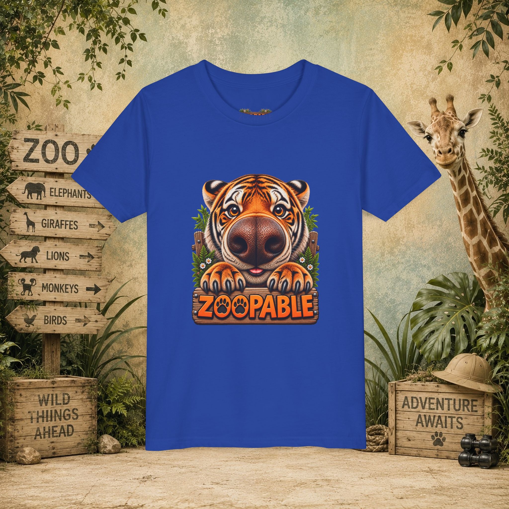 Youth Tiger Tee — "Zoopable" Cute Cartoon Wildlife Kids Shirt