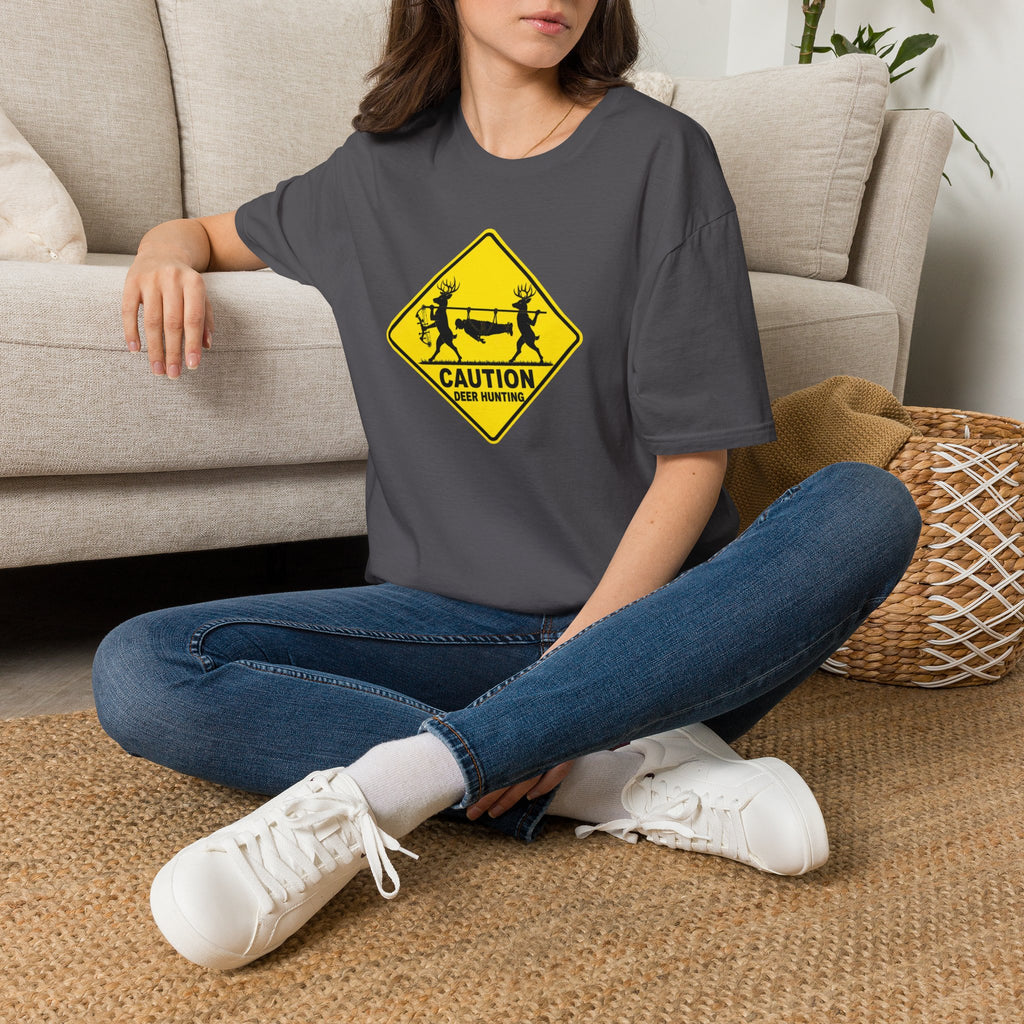 Caution 2 Deer Hunting - Hunter Road Sign Tee