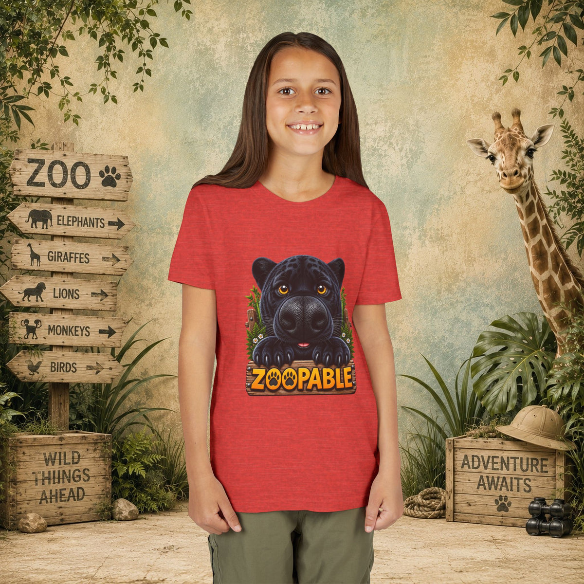 Youth Tee — Cute Black Panther "Zoopable" Kids Graphic T-Shirt