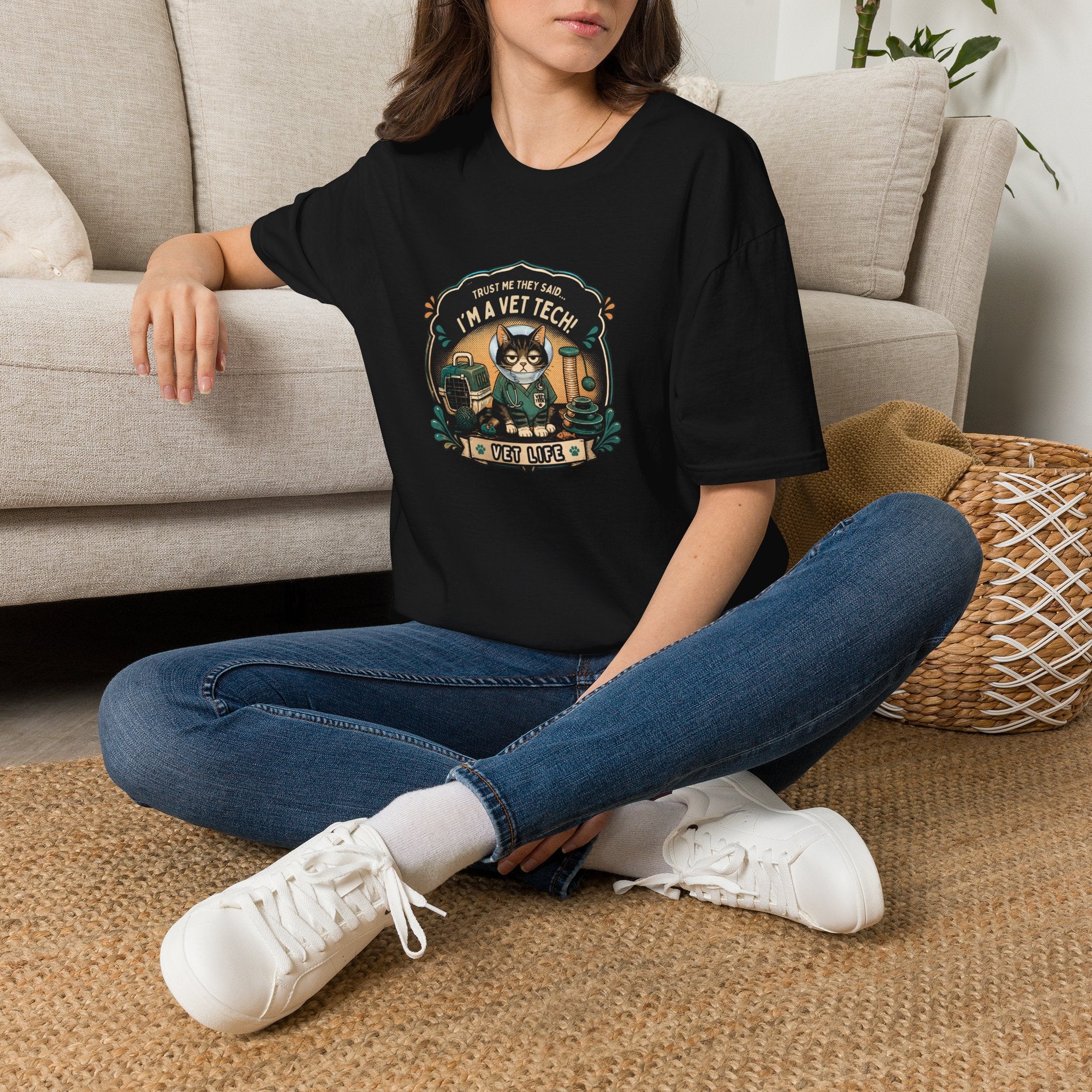 Funny Vet Tech Cat Tee: “Trust Me...I'm a Vet Tech They Said”