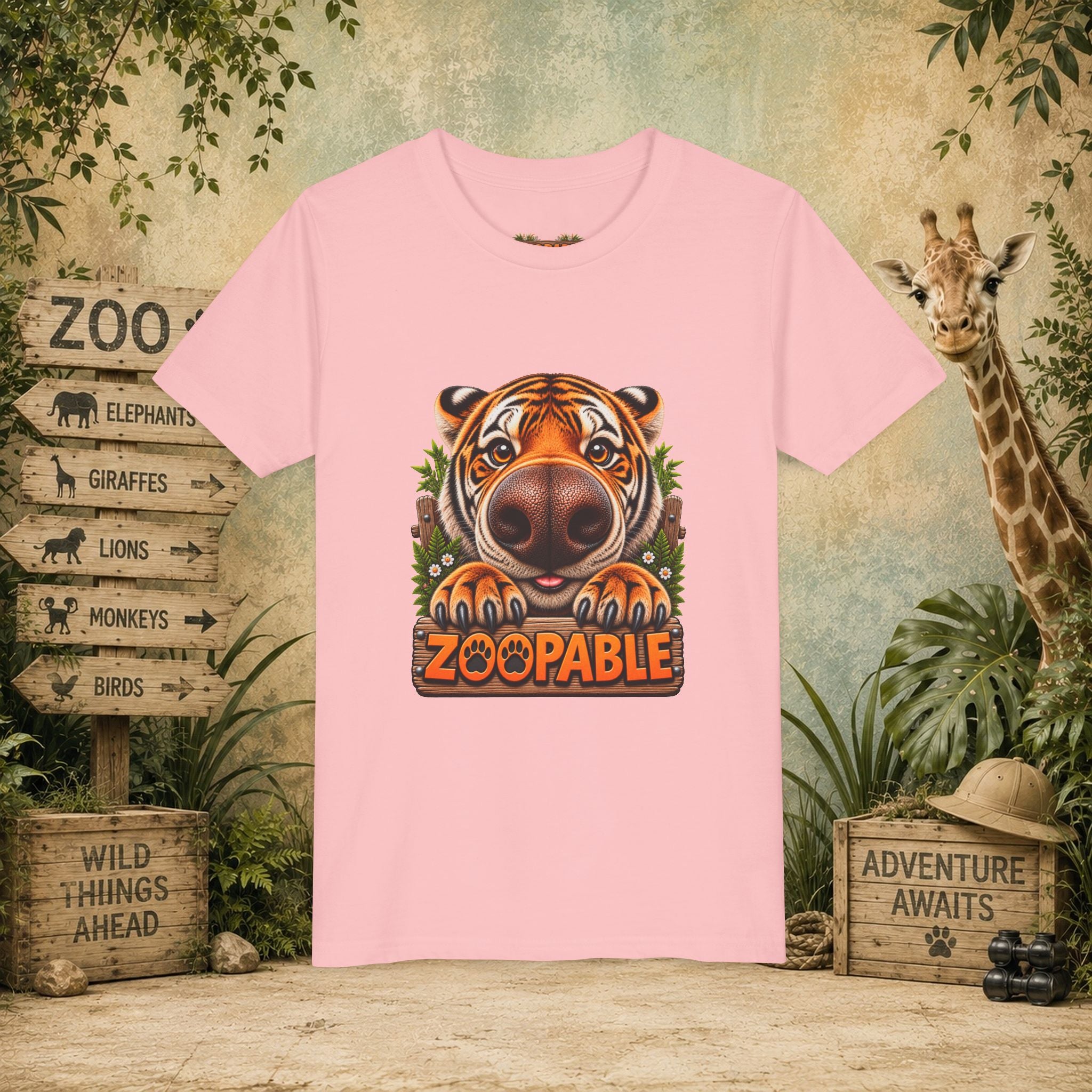 Youth Tiger Tee — "Zoopable" Cute Cartoon Wildlife Kids Shirt