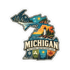 Michigan State Map Kiss-Cut Sticker — Vintage Scenic Landmark