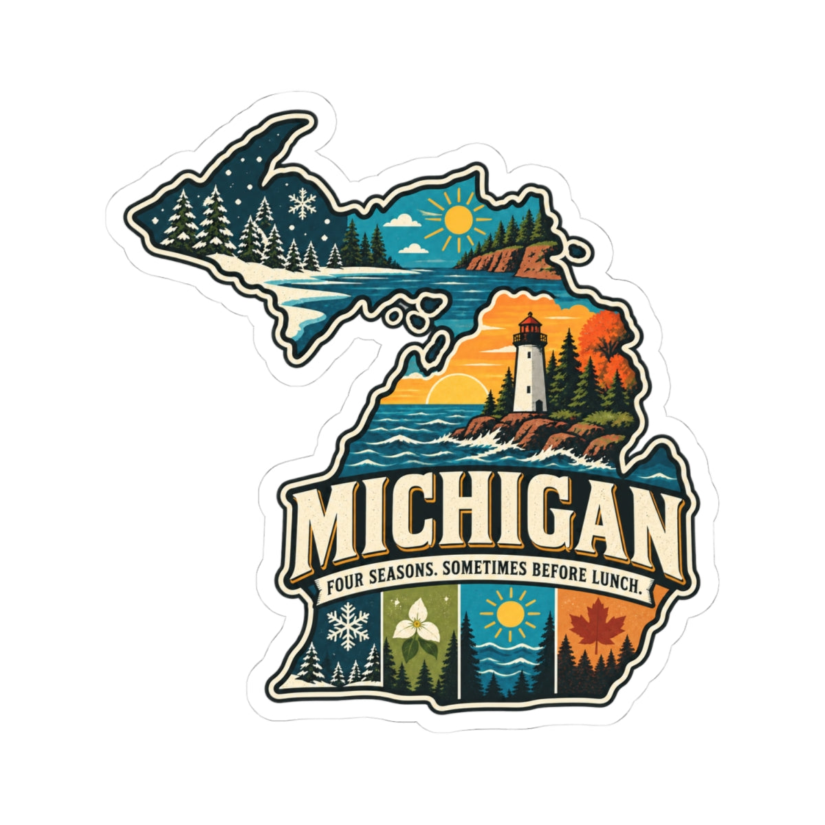 Michigan State Map Kiss-Cut Sticker — Vintage Scenic Landmark