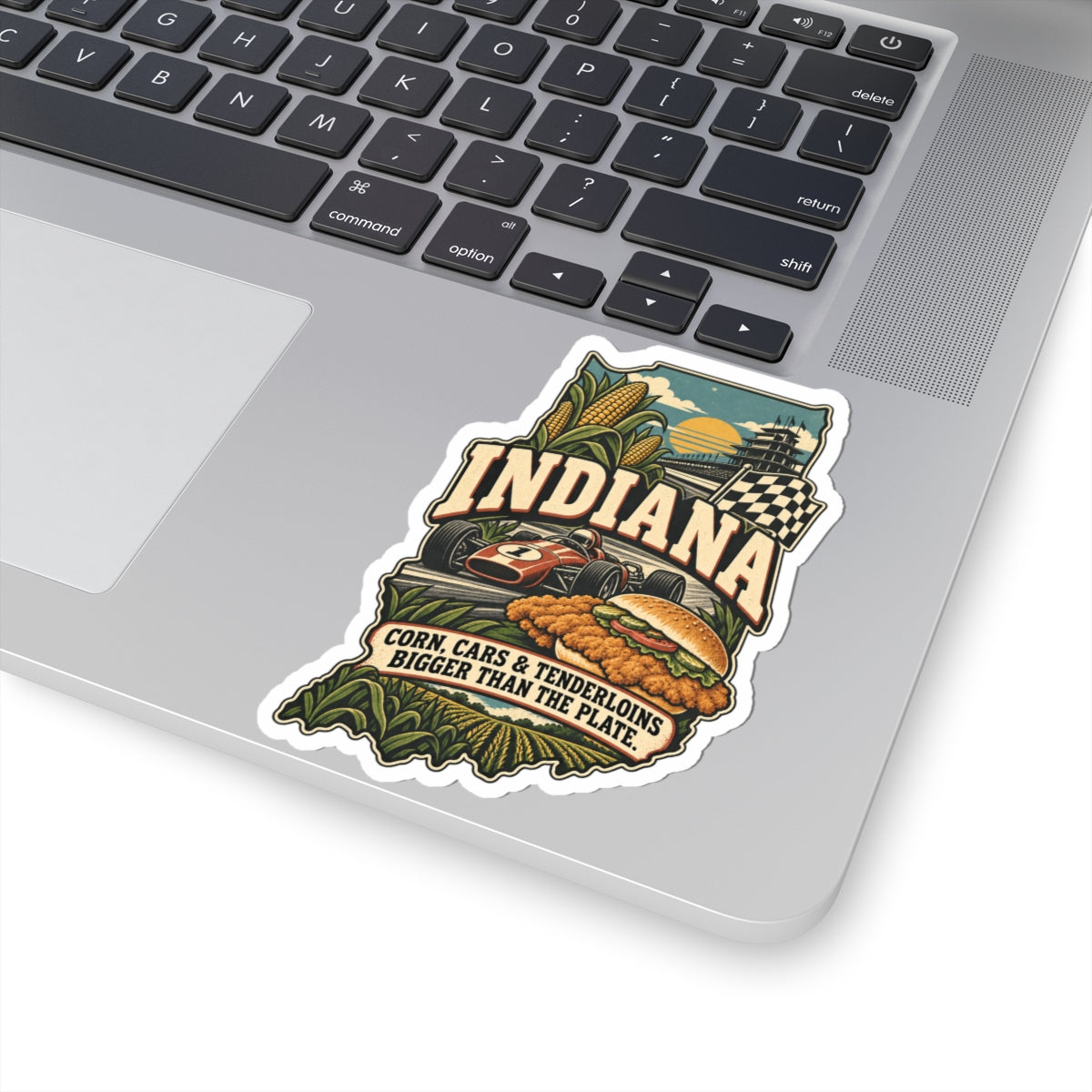 Indiana State Map Kiss-Cut Sticker — Vintage Scenic Landmark
