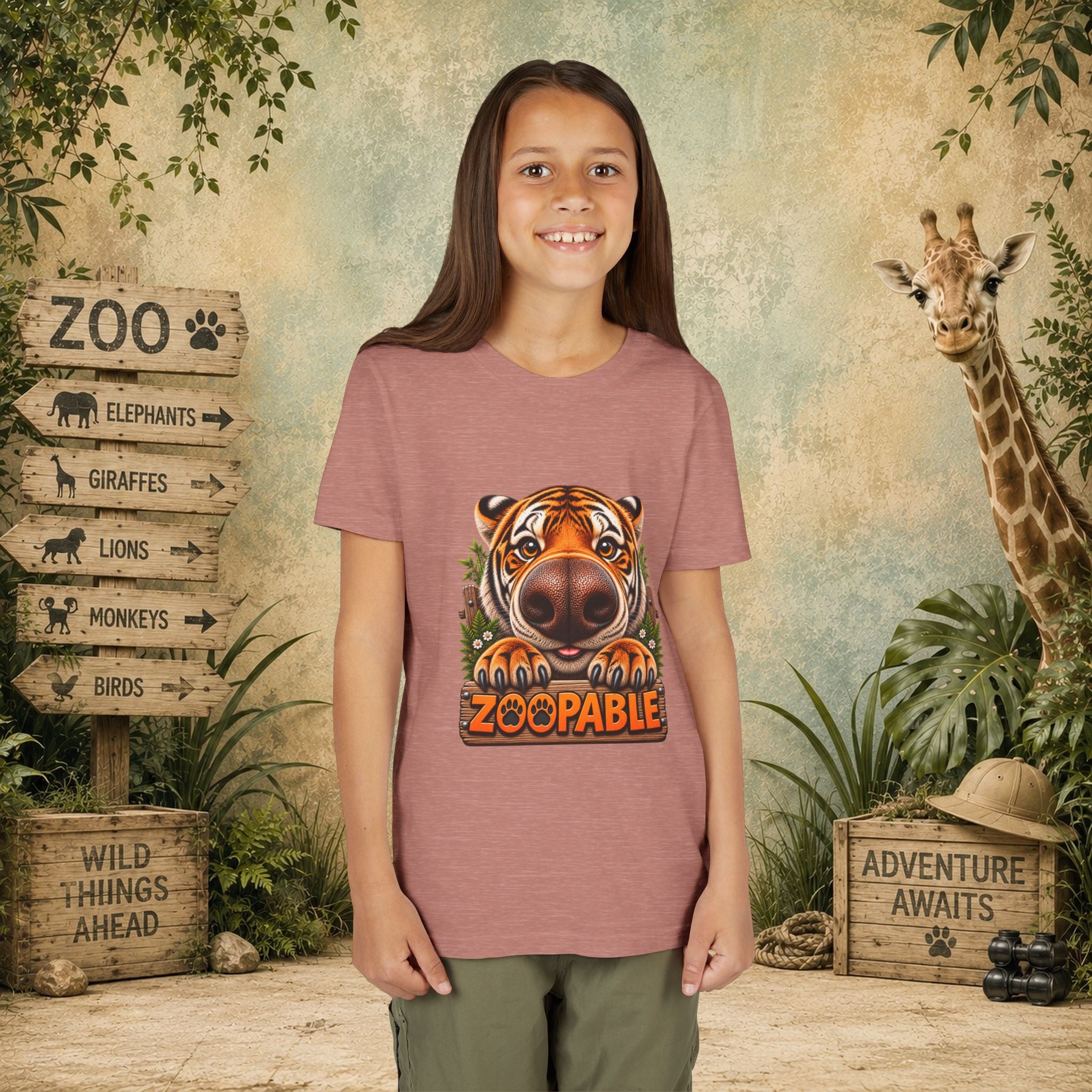 Youth Tiger Tee — "Zoopable" Cute Cartoon Wildlife Kids Shirt