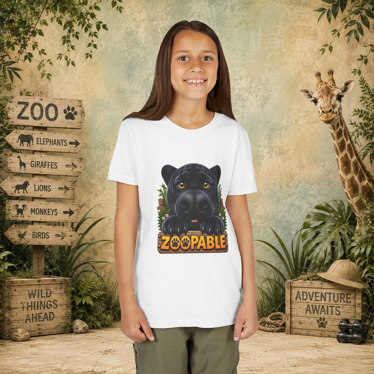Youth Tee — Cute Black Panther "Zoopable" Kids Graphic T-Shirt