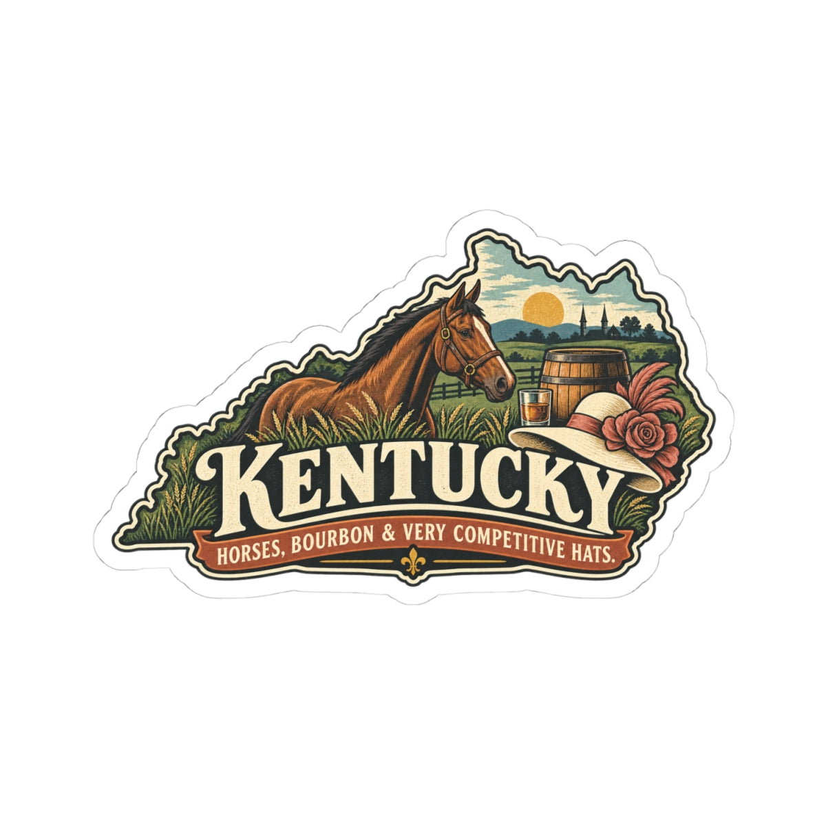 Kentucky State Map Kiss-Cut Sticker — Vintage Scenic Landmark