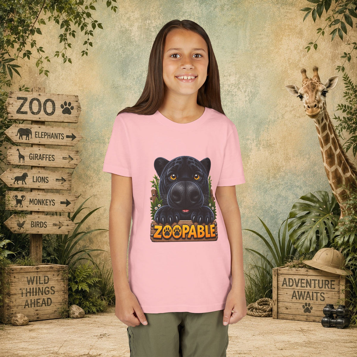 Youth Tee — Cute Black Panther "Zoopable" Kids Graphic T-Shirt