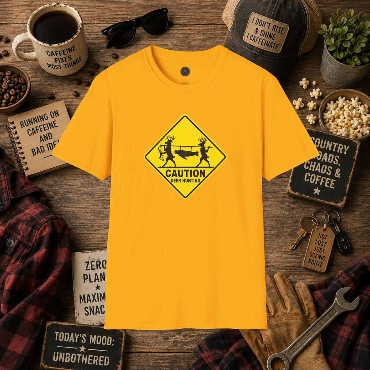 Caution 2 Deer Hunting - Hunter Road Sign Tee