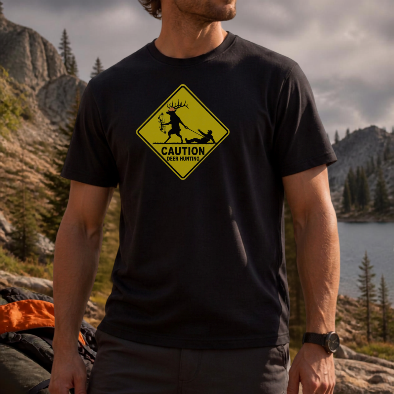 Caution Deer Hunting - Hunter Road Sign Tee